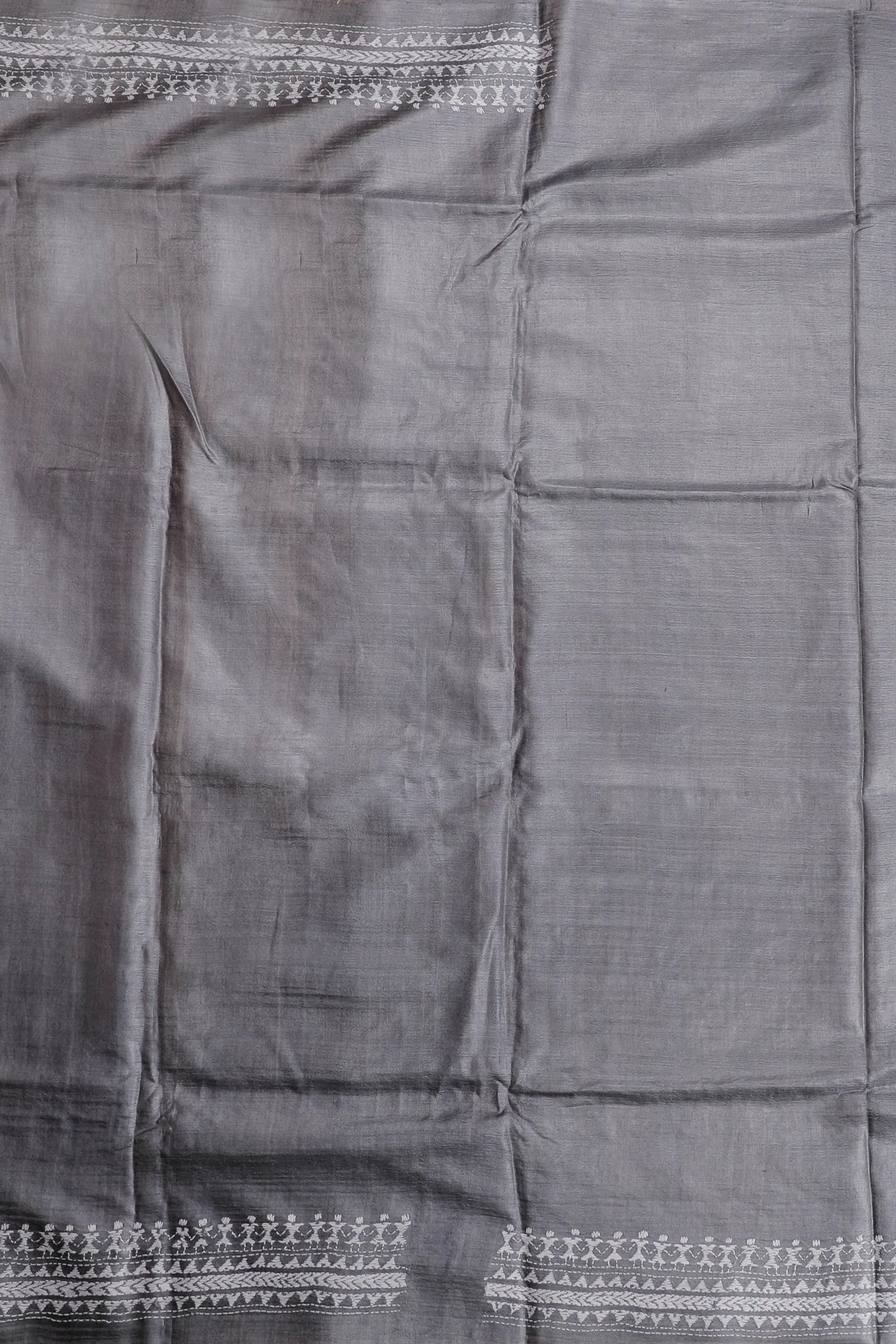 Grey Handloom Tussar Pure Silk Saree with Katha Work