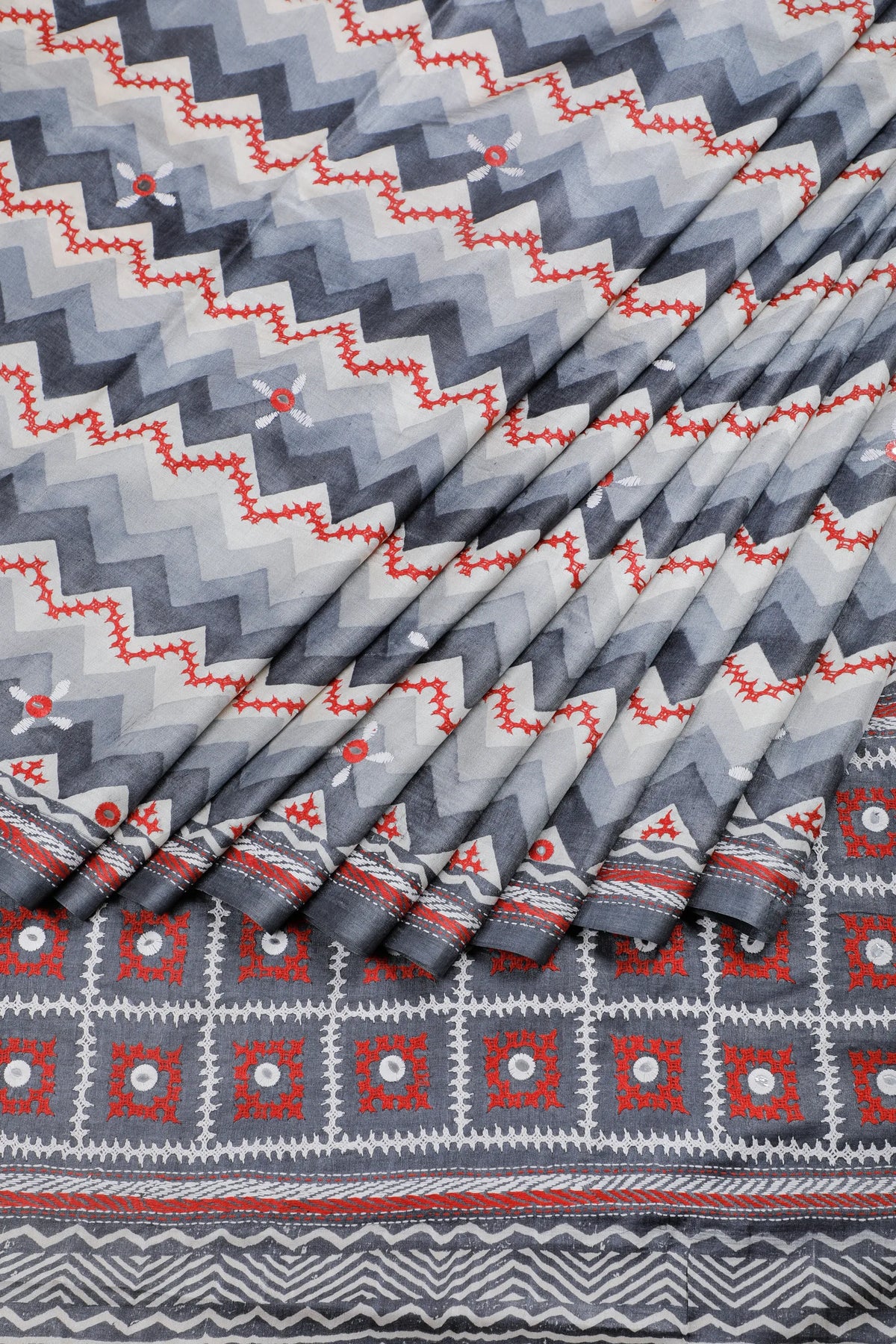 Grey Kutchi Taka Katha Work Saree