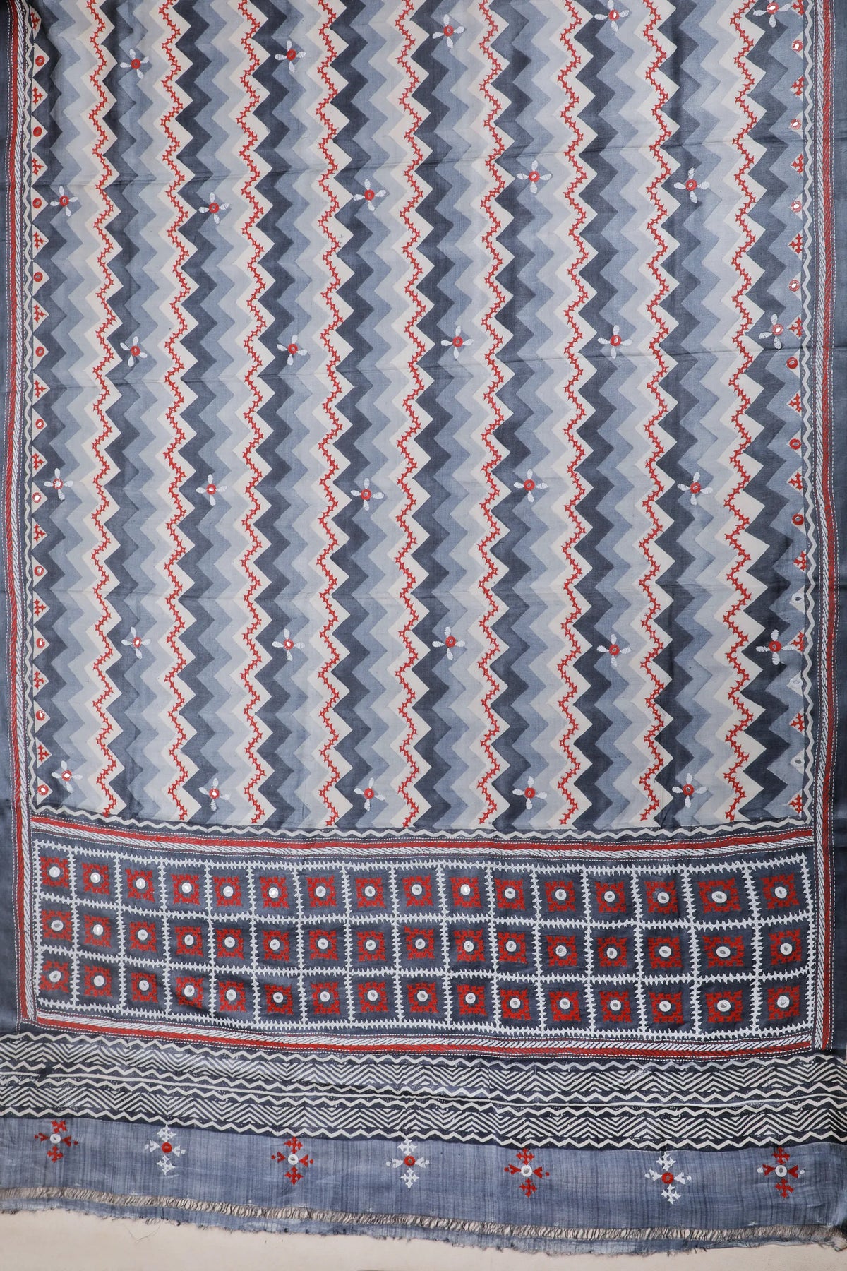 Grey Kutchi Taka Katha Work Saree