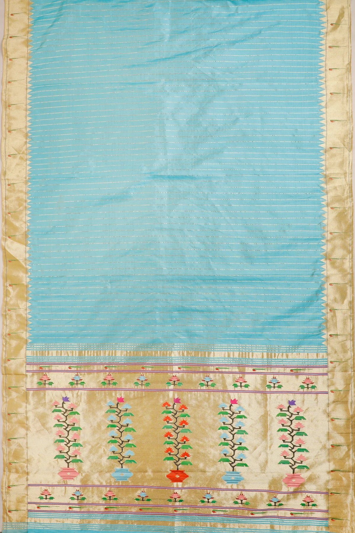 Sky Blue Pure Silk Handloom Paithani Tissue Saree with Asawali Pallu - Revival Design