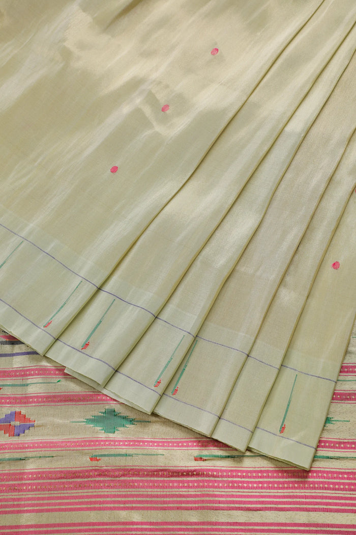 Ivory Pure Silk Handloom Tissue Paithani Saree
