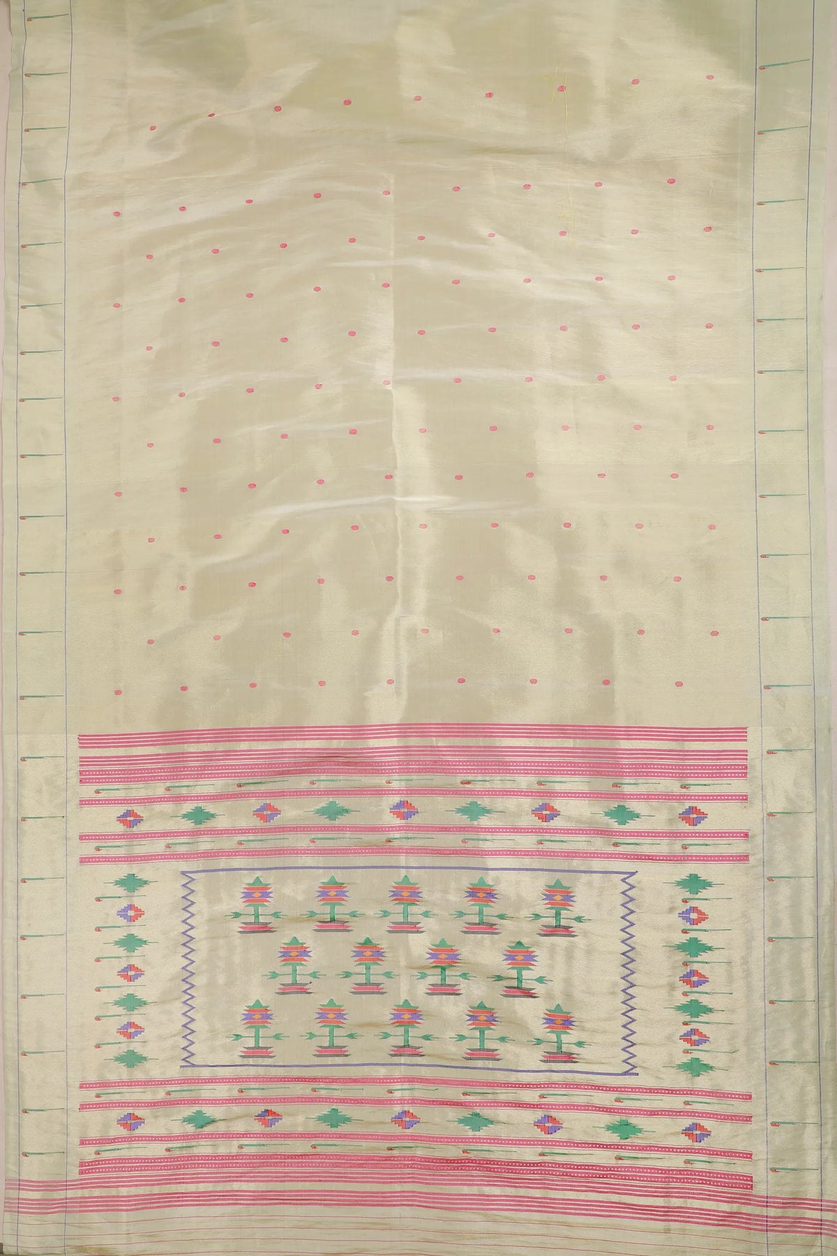 Ivory Pure Silk Handloom Tissue Paithani Saree