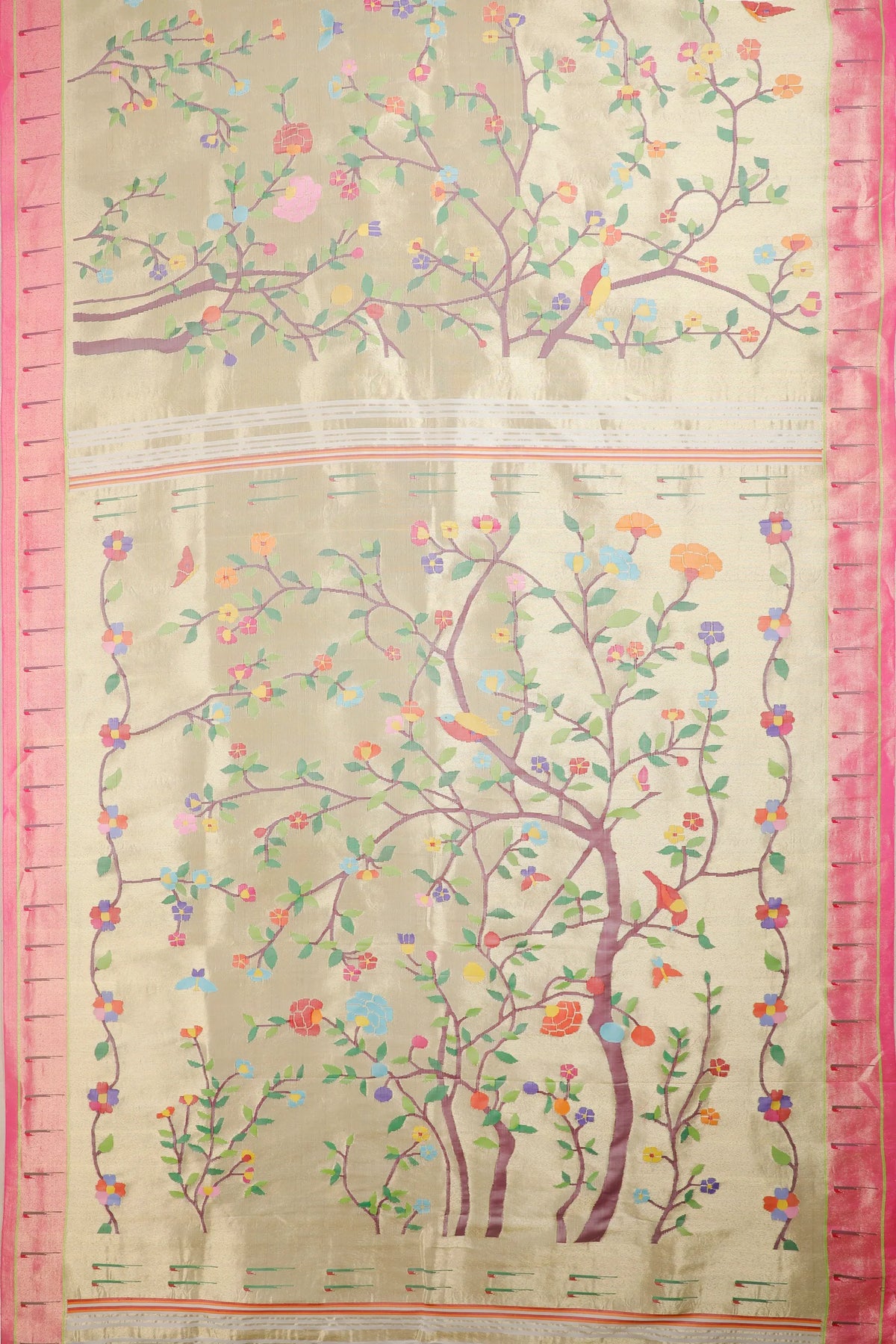 Off-White Pure Silk Handloom Tissue Paithani with All Over Design