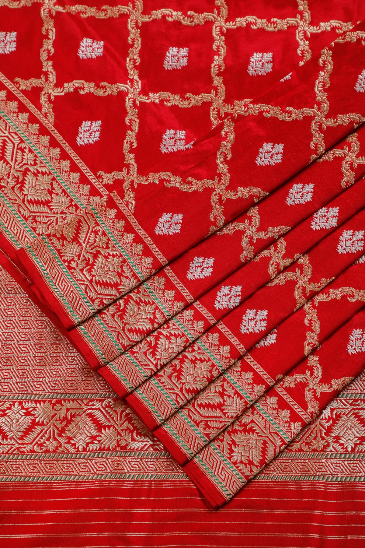 Red Real Zari Pure Silk Benarasi Saree - Revival Design from Awadh