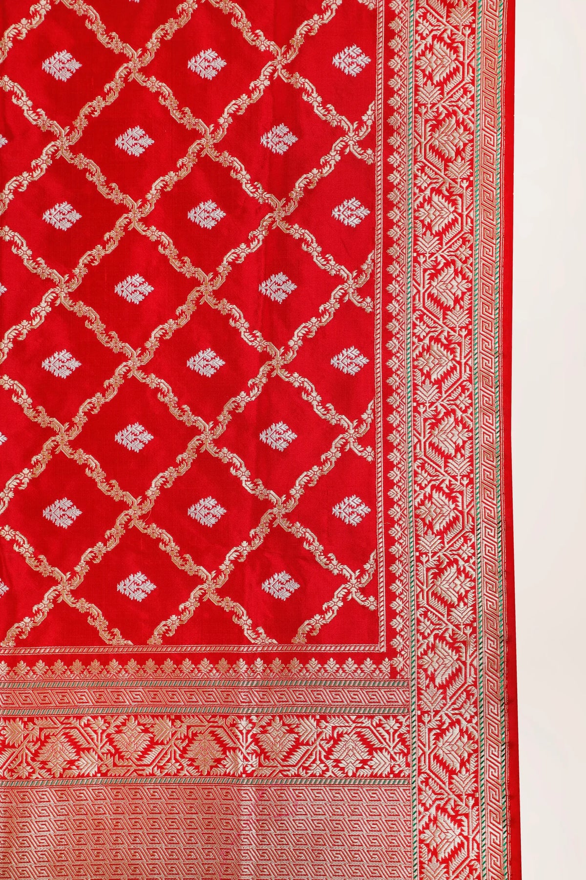 Red Real Zari Pure Silk Benarasi Saree - Revival Design from Awadh