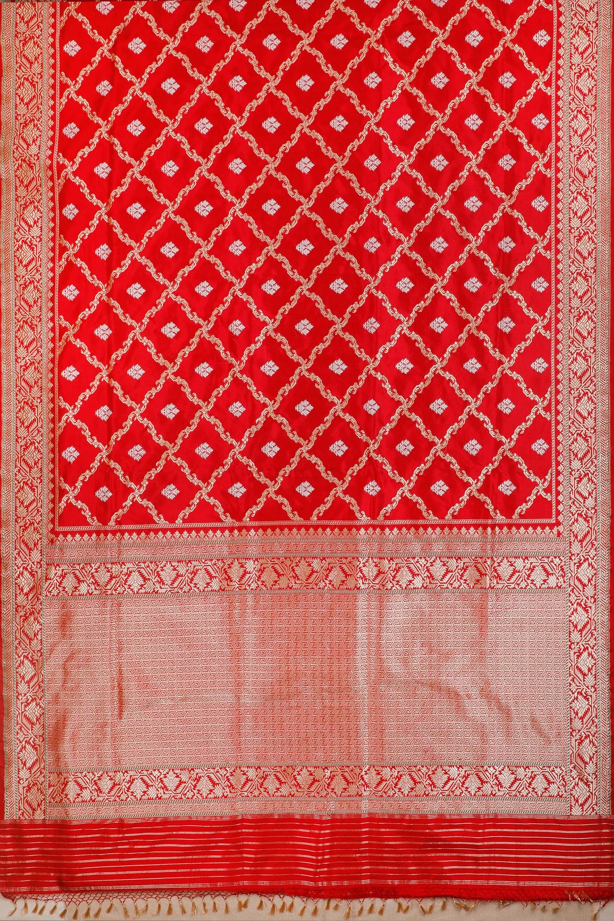 Red Real Zari Pure Silk Benarasi Saree - Revival Design from Awadh