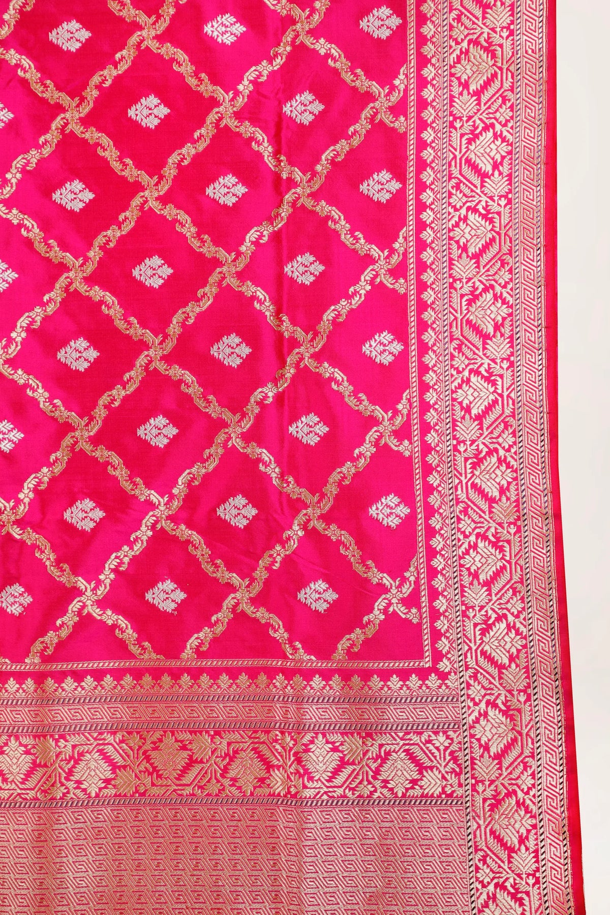 Hot Pink Real Zari Pure Silk Benarasi Saree - Revival Design from Awadh