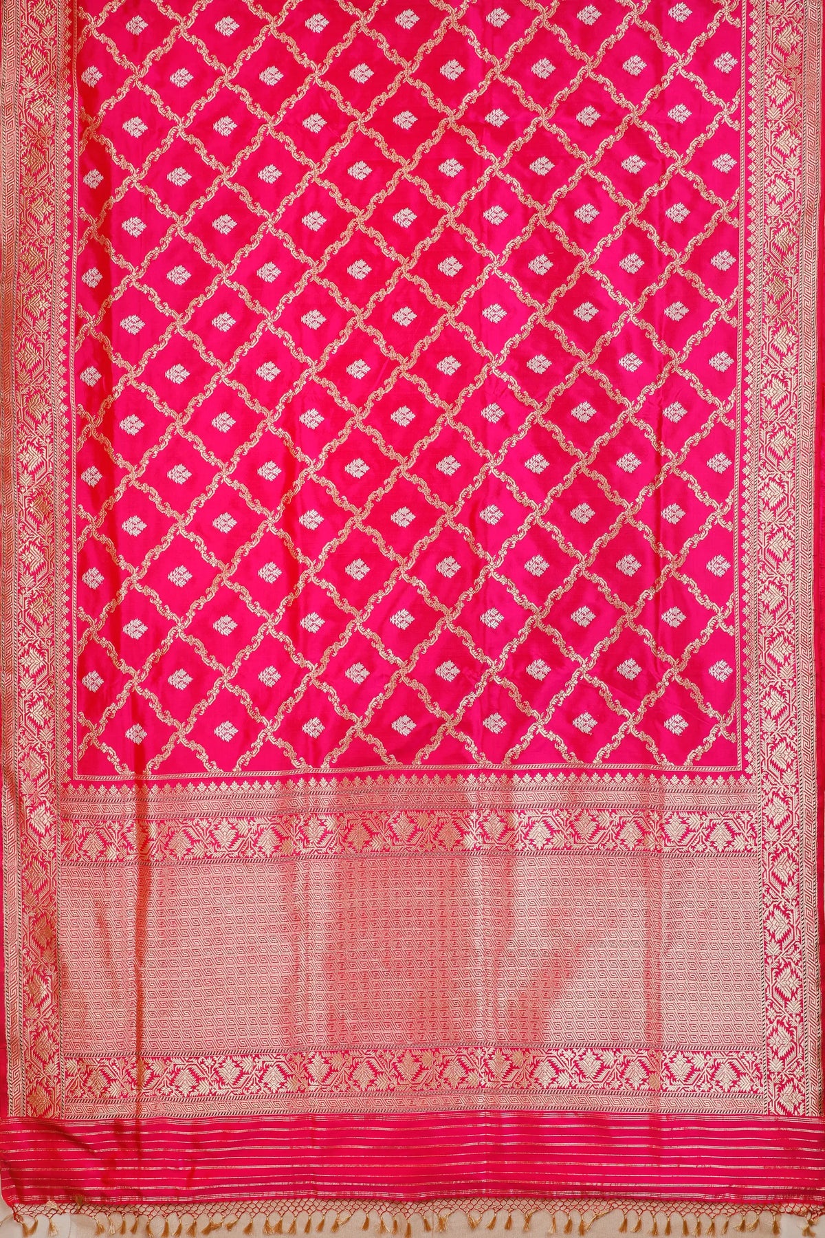 Hot Pink Real Zari Pure Silk Benarasi Saree - Revival Design from Awadh
