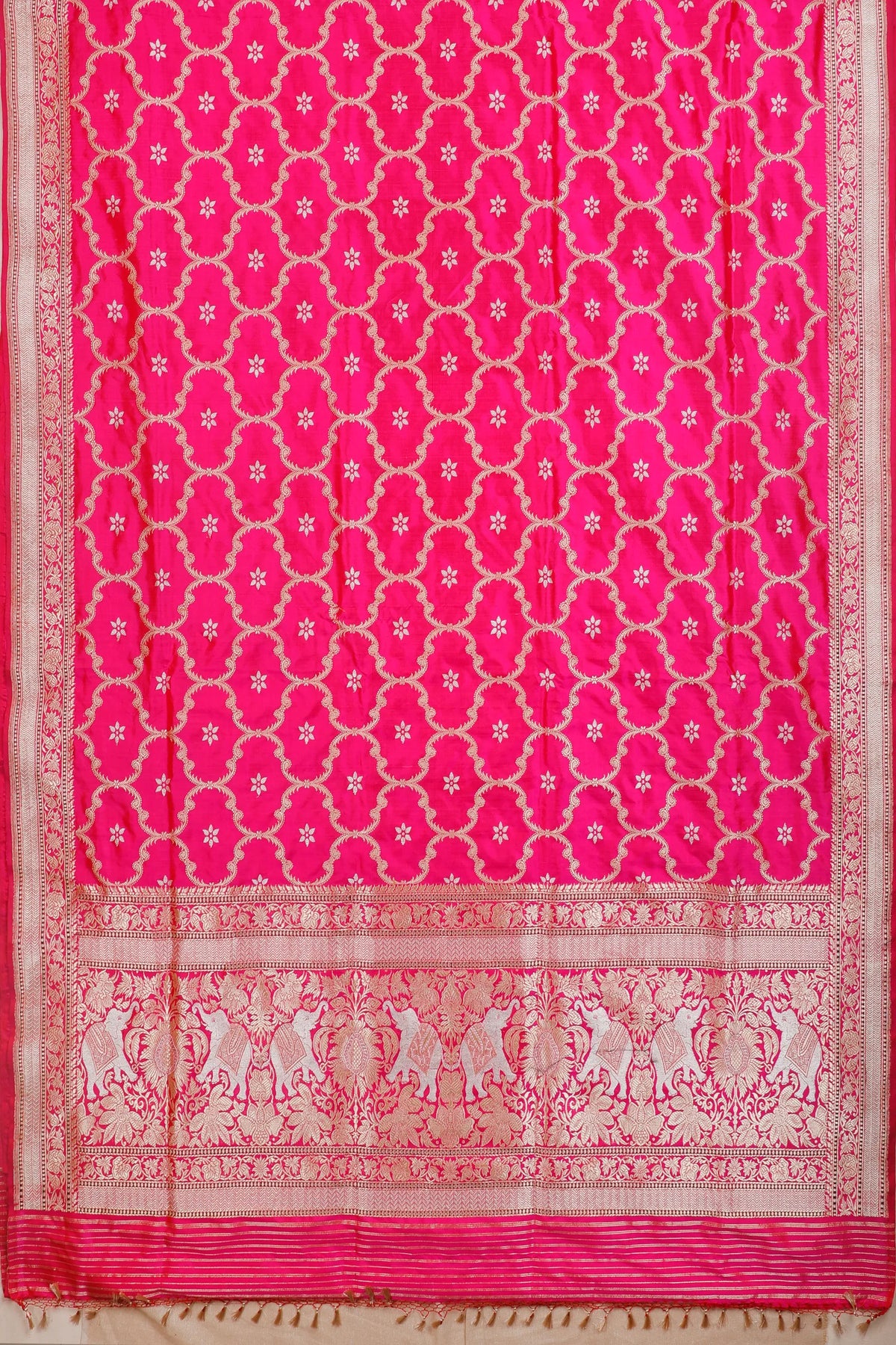 Hot Pink Real Zari Pure Silk Benarasi Saree - Revival Design