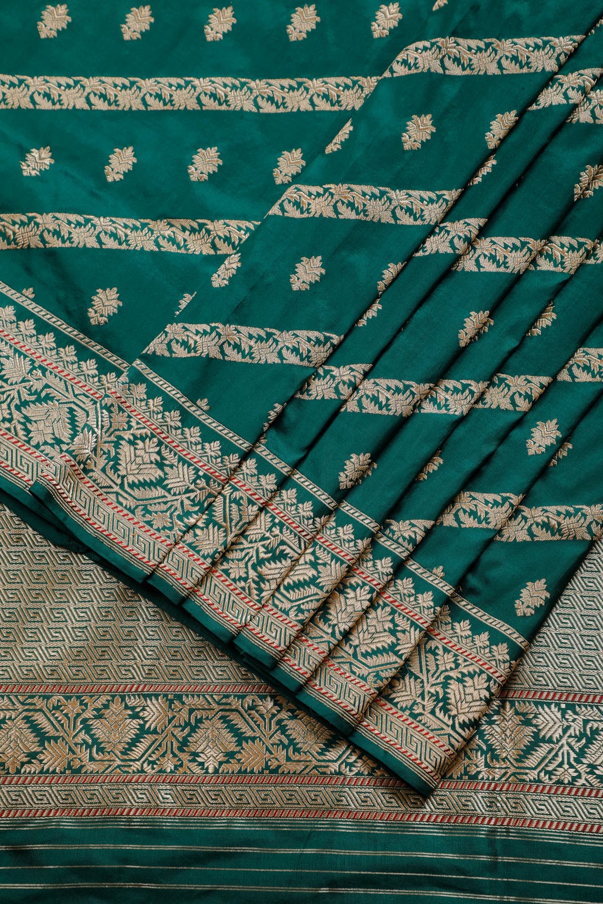 Bottle Green Real Zari Pure Silk Benarasi Saree - Revival Design