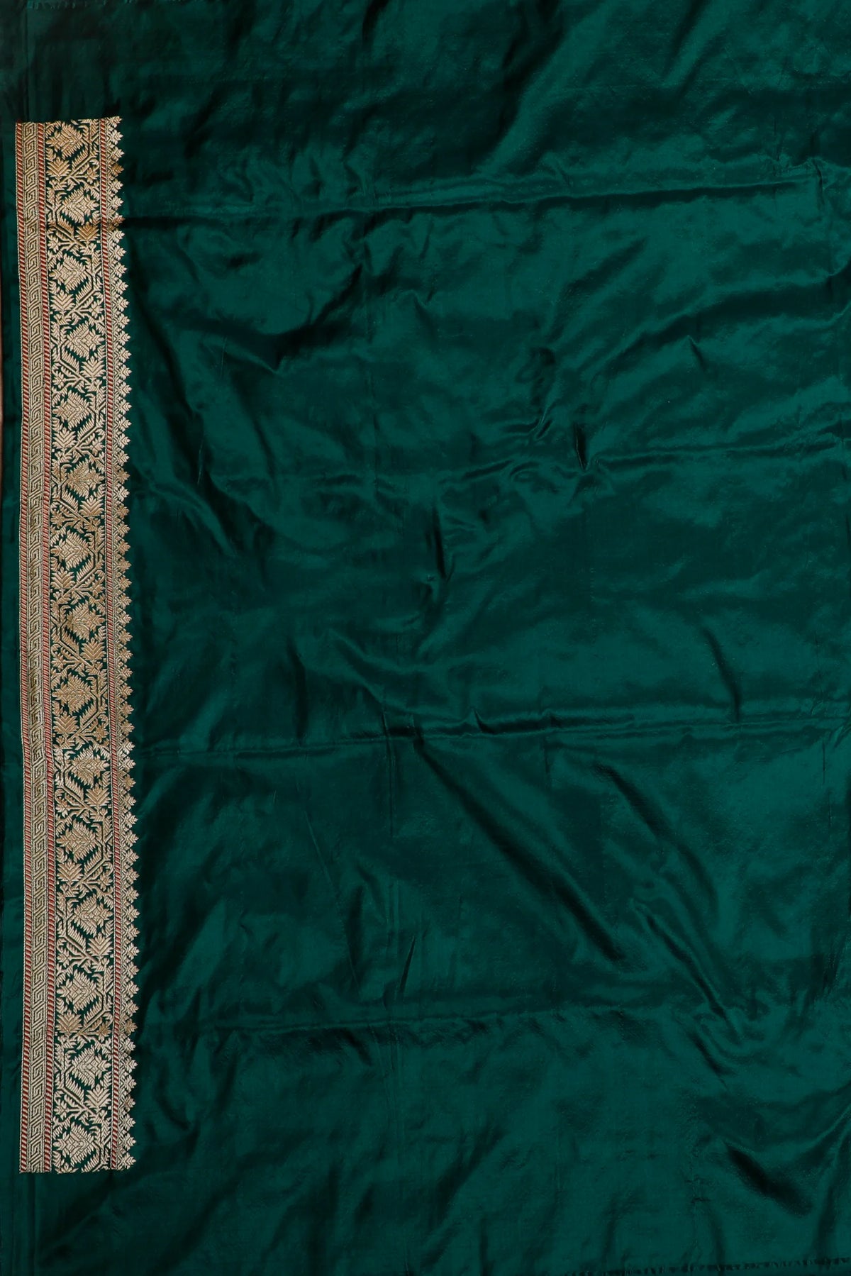 Bottle Green Real Zari Pure Silk Benarasi Saree - Revival Design