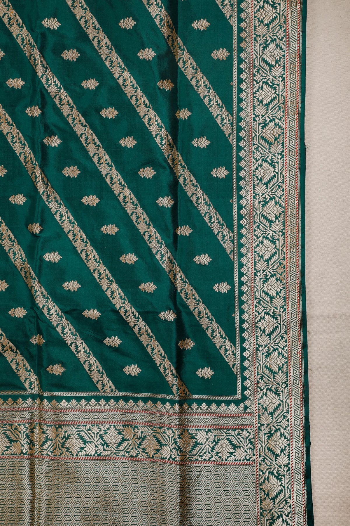 Bottle Green Real Zari Pure Silk Benarasi Saree - Revival Design