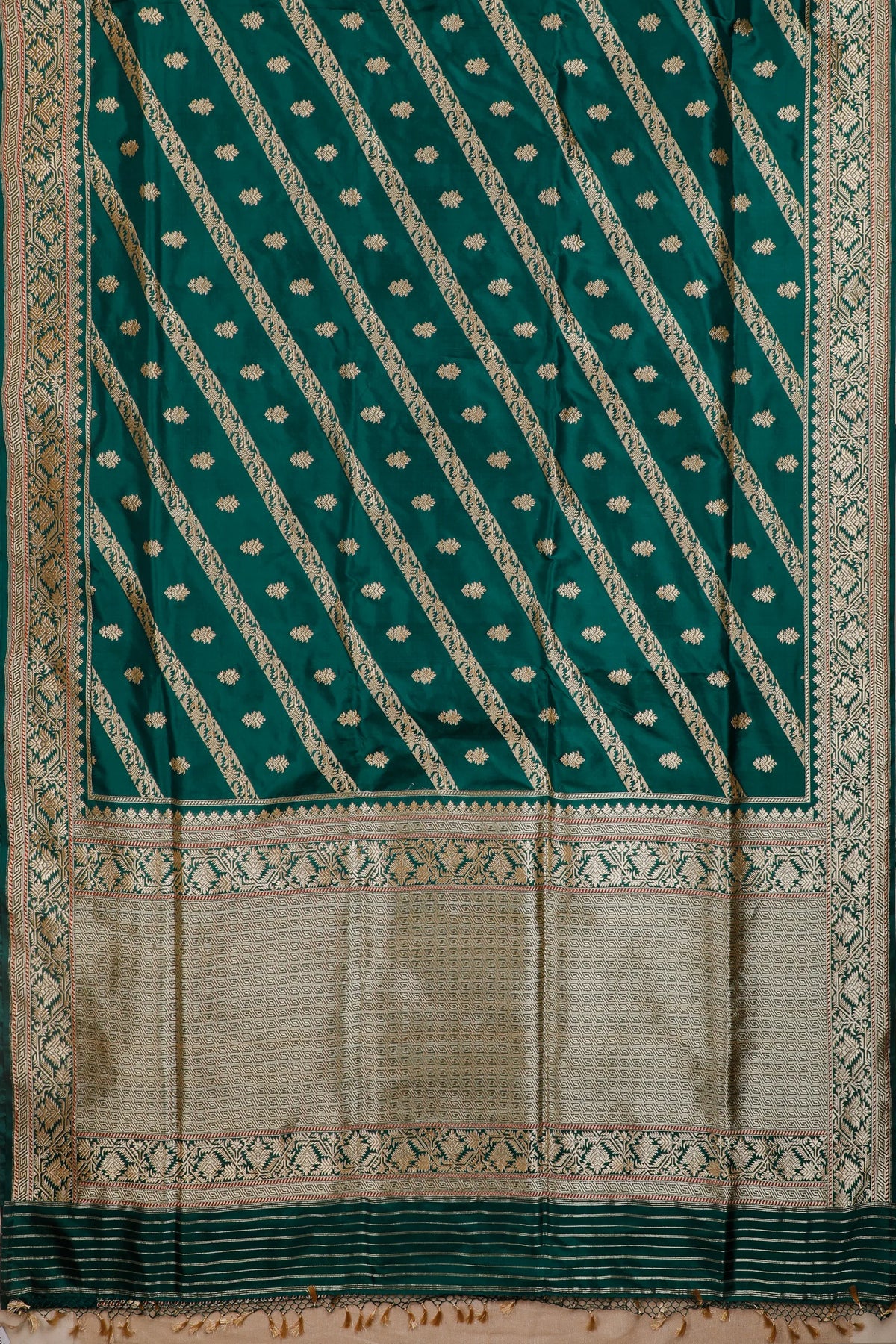 Bottle Green Real Zari Pure Silk Benarasi Saree - Revival Design