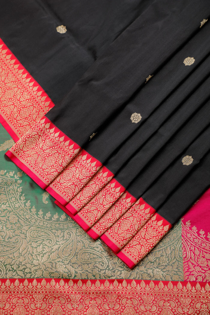 Black Benarasi Katan Pure Silk Saree with Rangkat