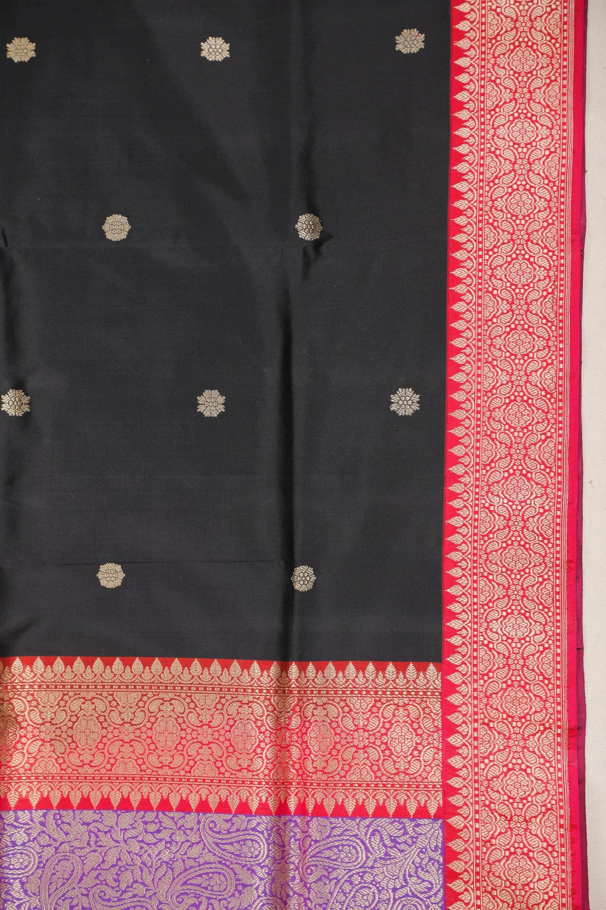 Black Benarasi Katan Pure Silk Saree with Rangkat