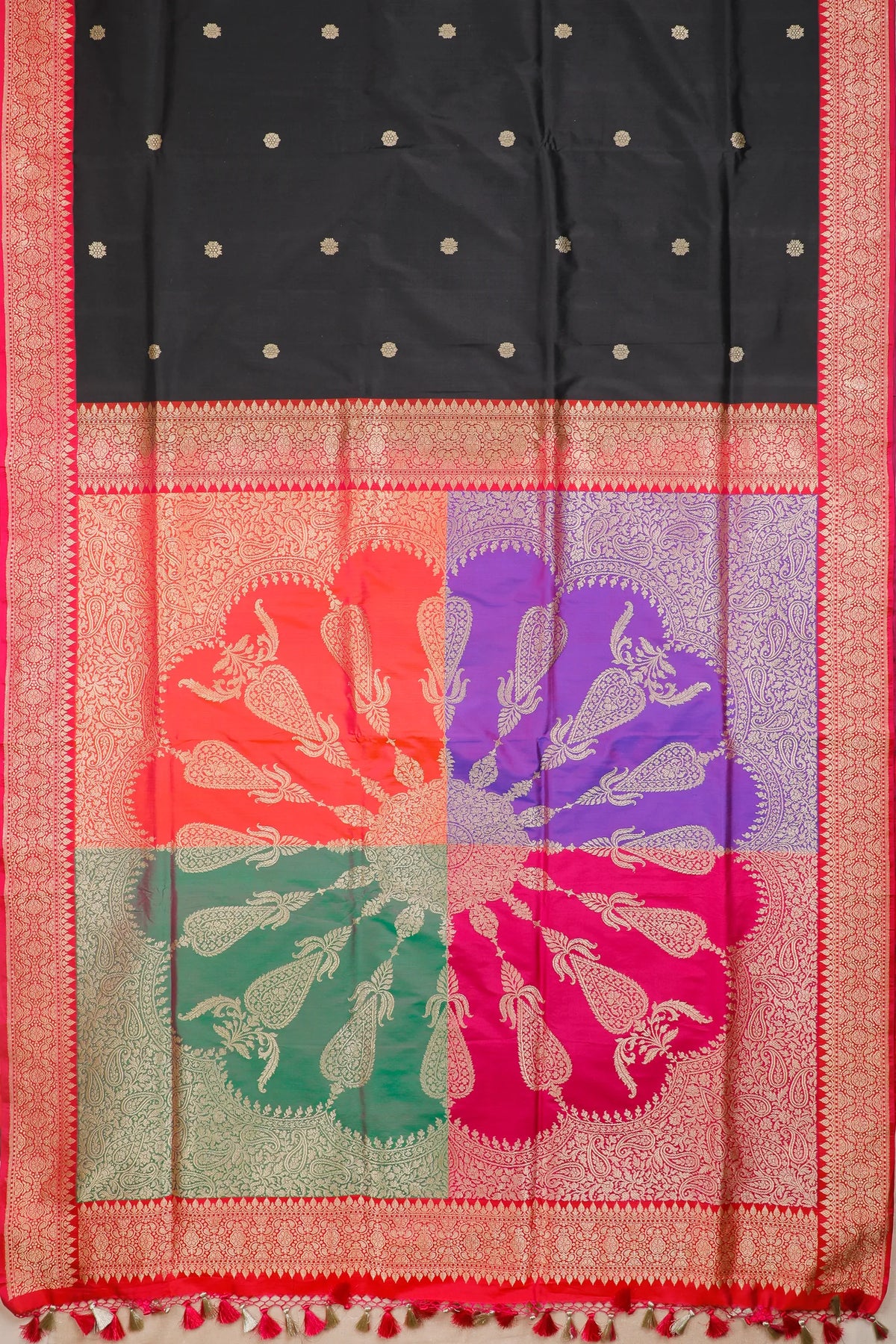 Black Benarasi Katan Pure Silk Saree with Rangkat