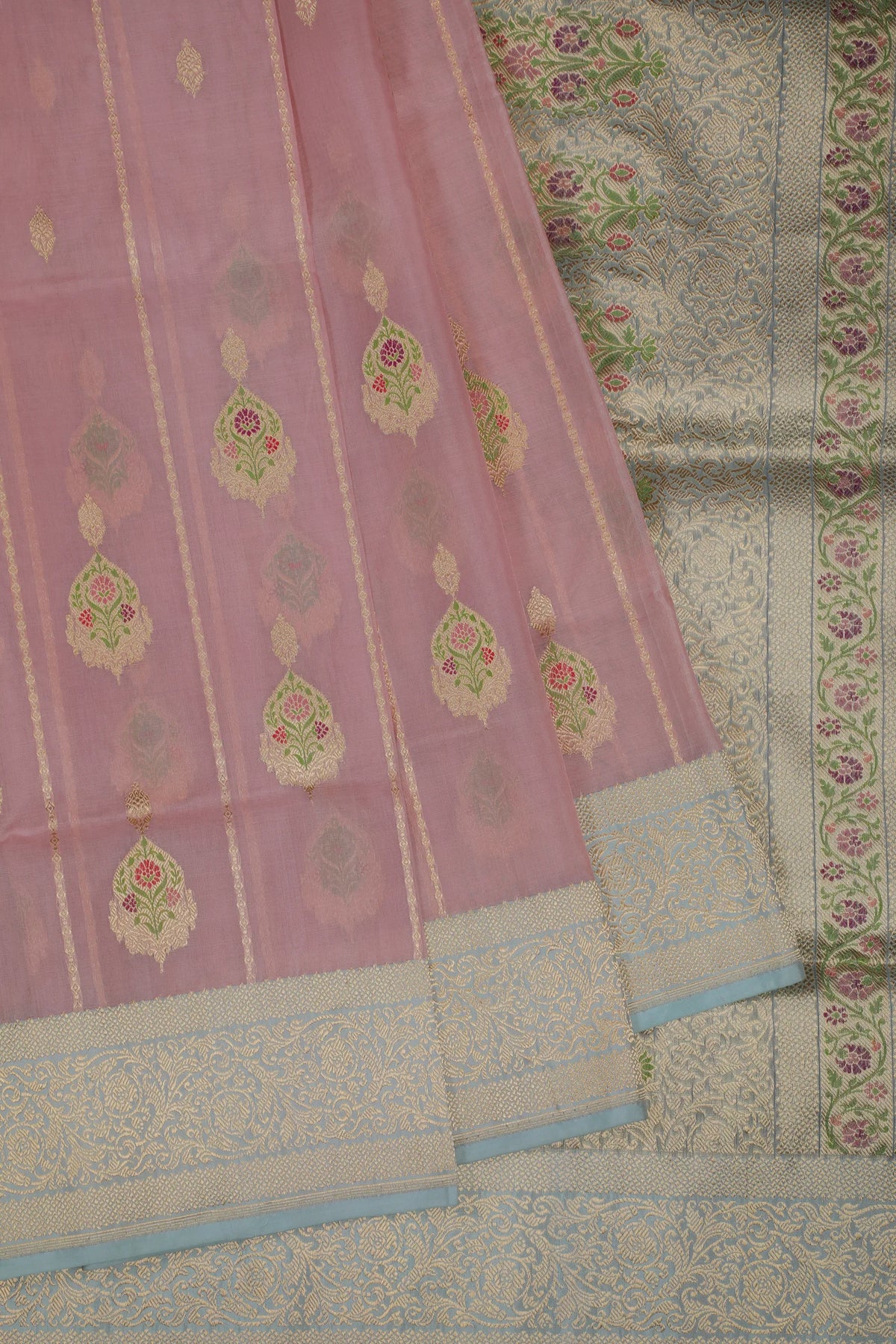 Baby Pink Handloom Benarasi Kora Silk Saree
