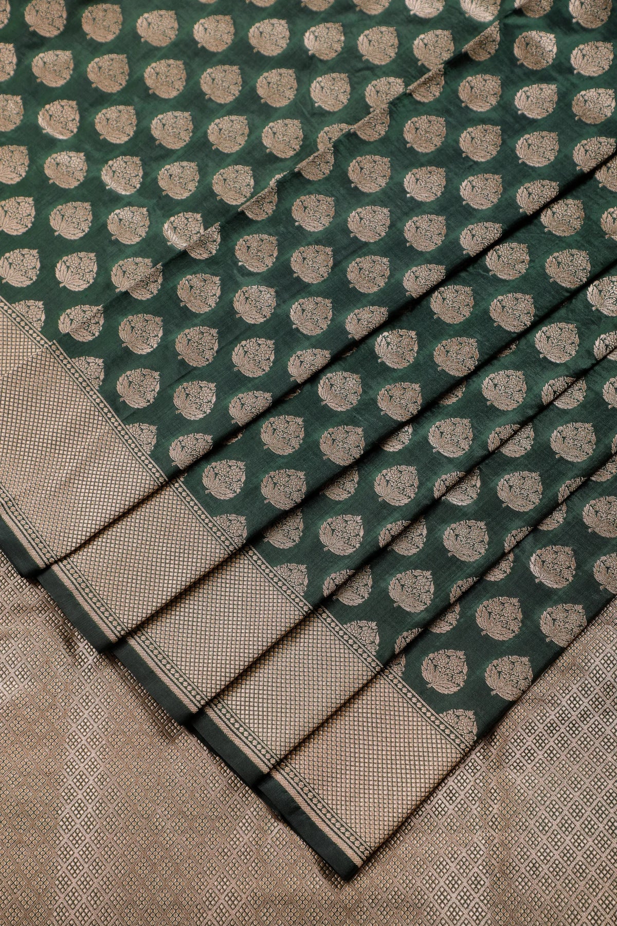 Deep Olive Green Handloom Benarasi Katan Silk Saree