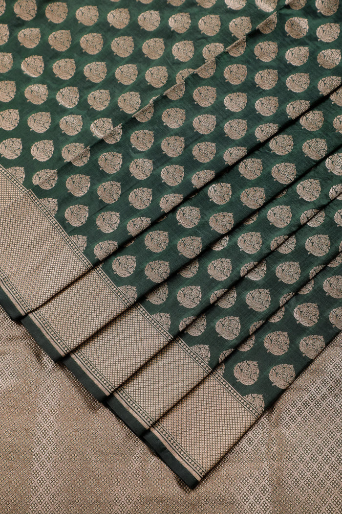 Deep Olive Green Handloom Benarasi Katan Silk Saree
