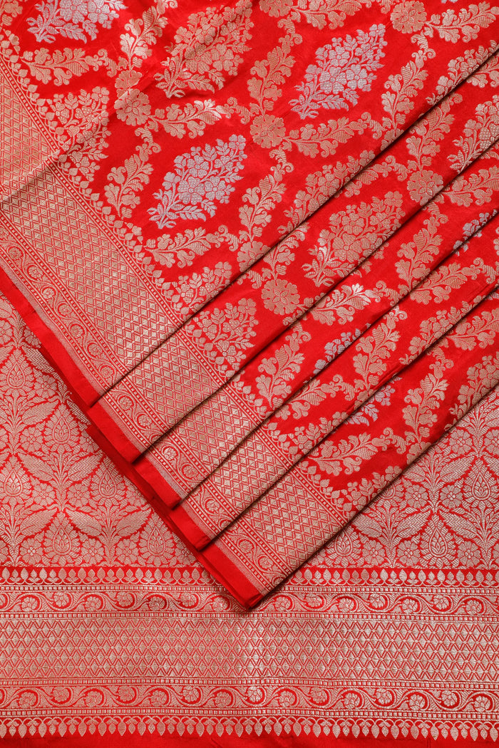 Tomato Red Handloom Benarasi Katan Silk Saree