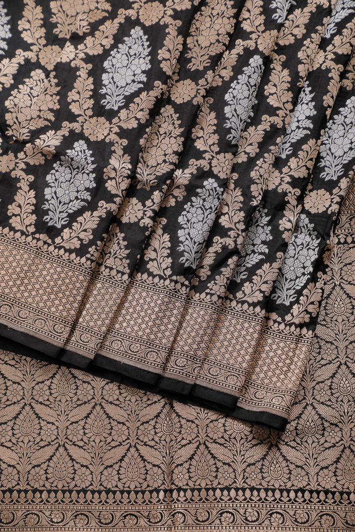 Black Benarasi Katan Pure Silk Saree