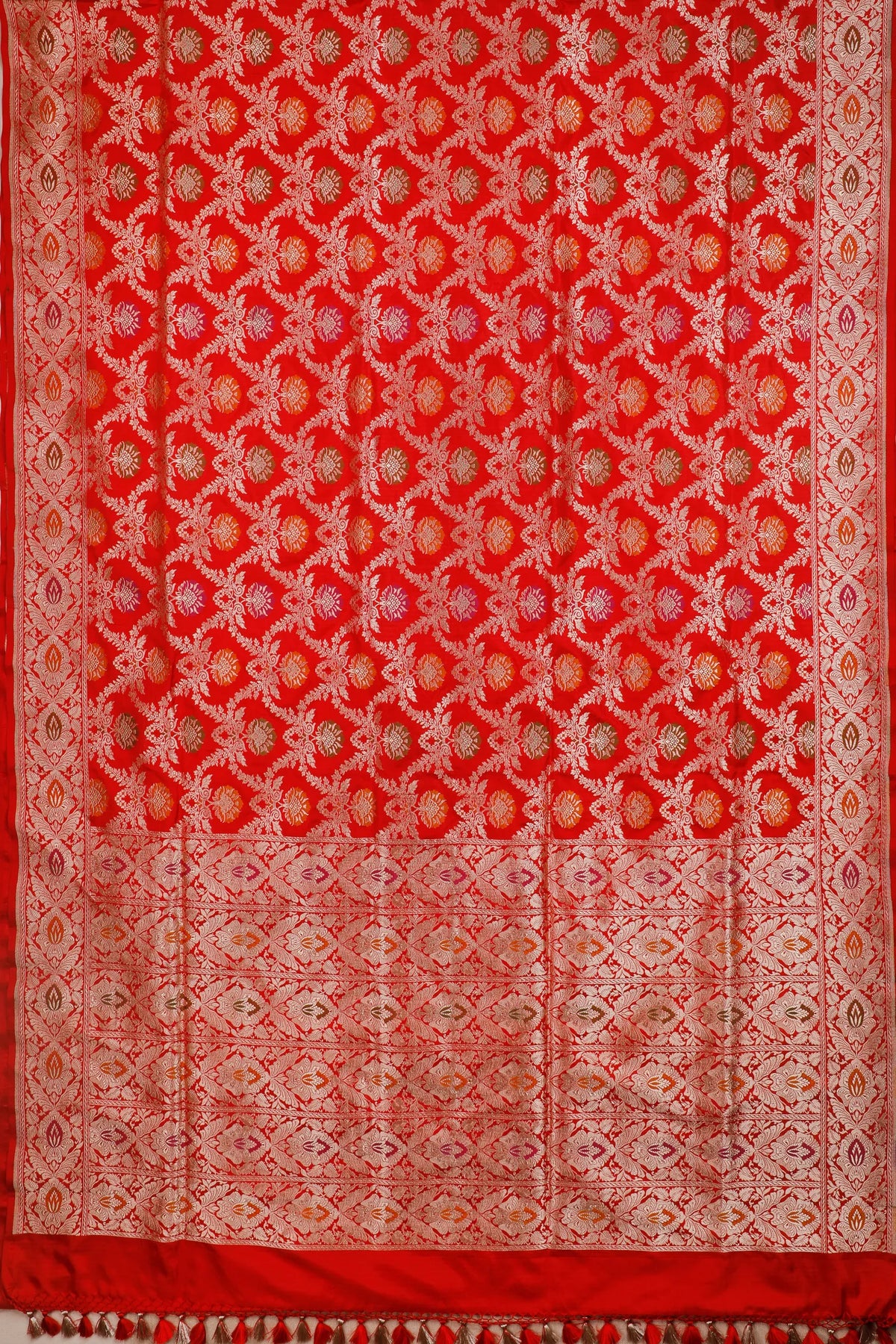 Tomato Red Handloom Benarasi Katan Silk Saree