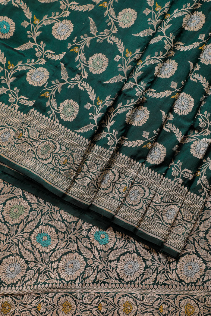 Deep Green Benarasi Katan Pure Silk Saree