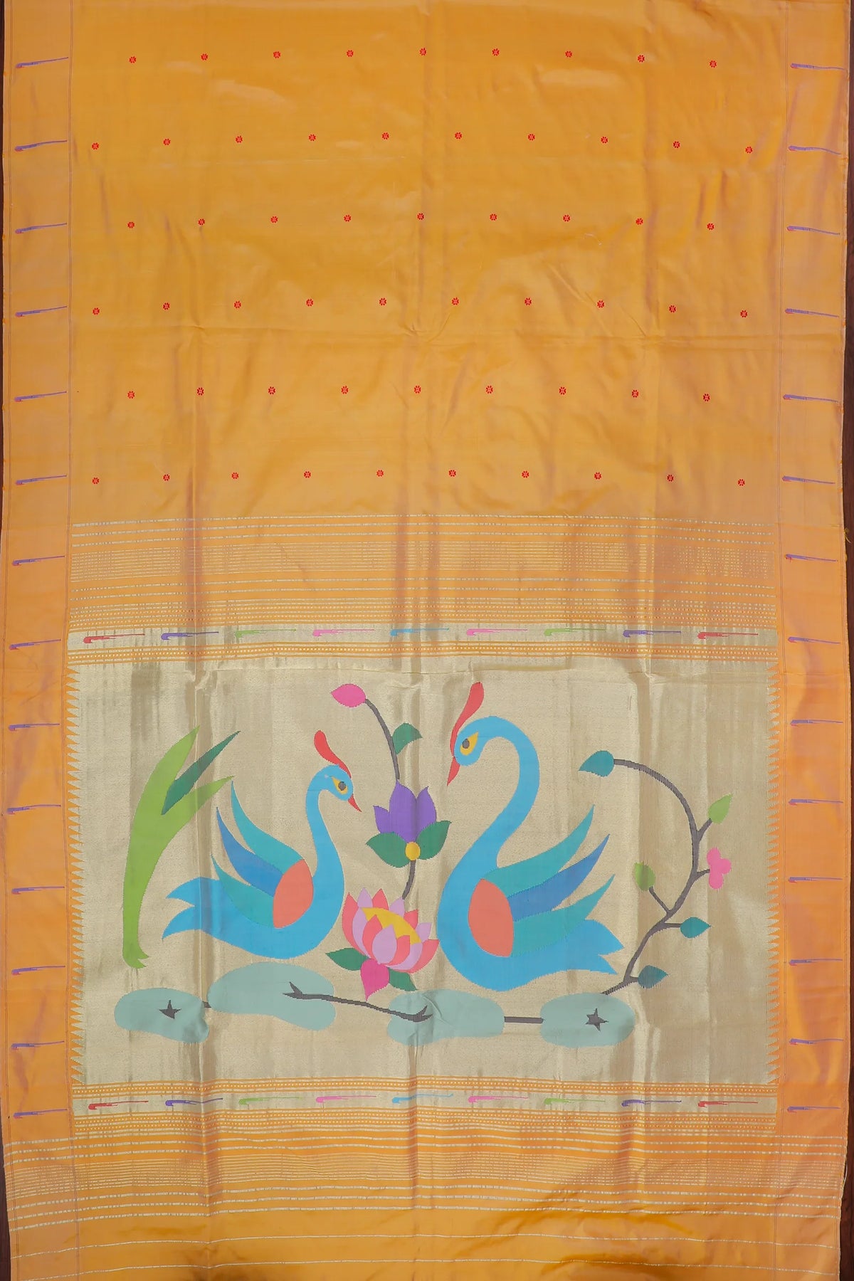 Mango Yellow Handlloom Silk by Silk Paithani Saree