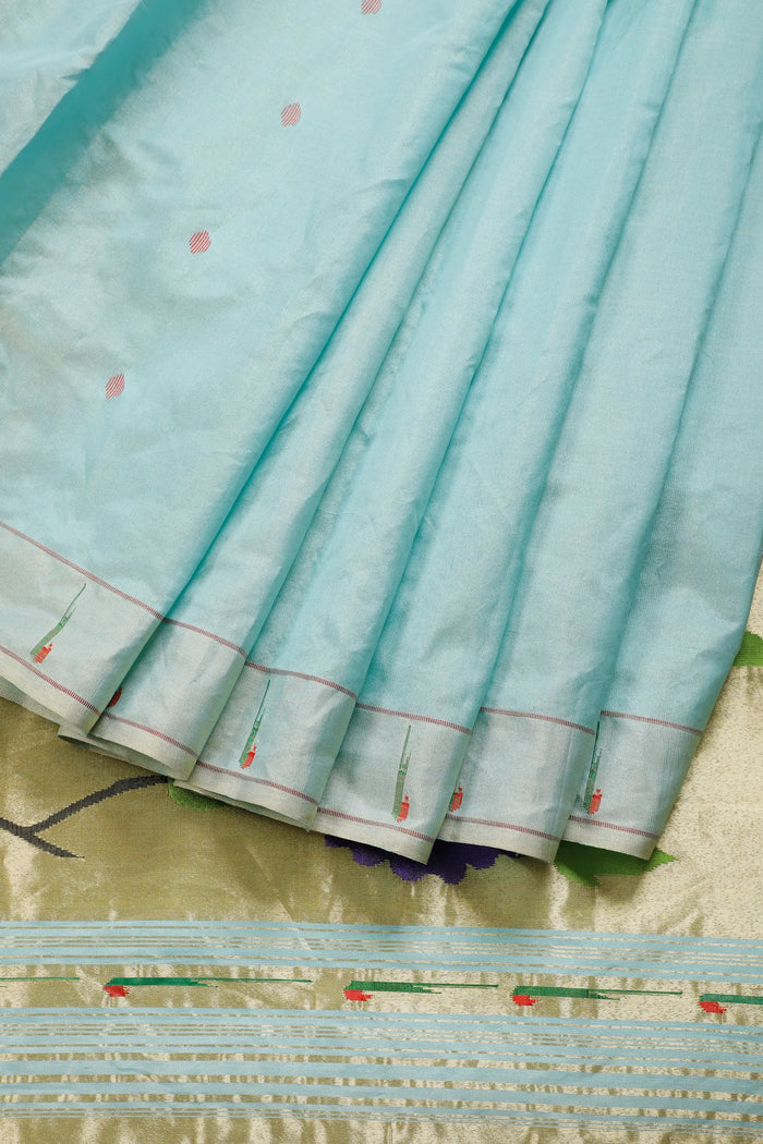 Pastel Blue Pure Silk Handloom Tissue Paithani Saree