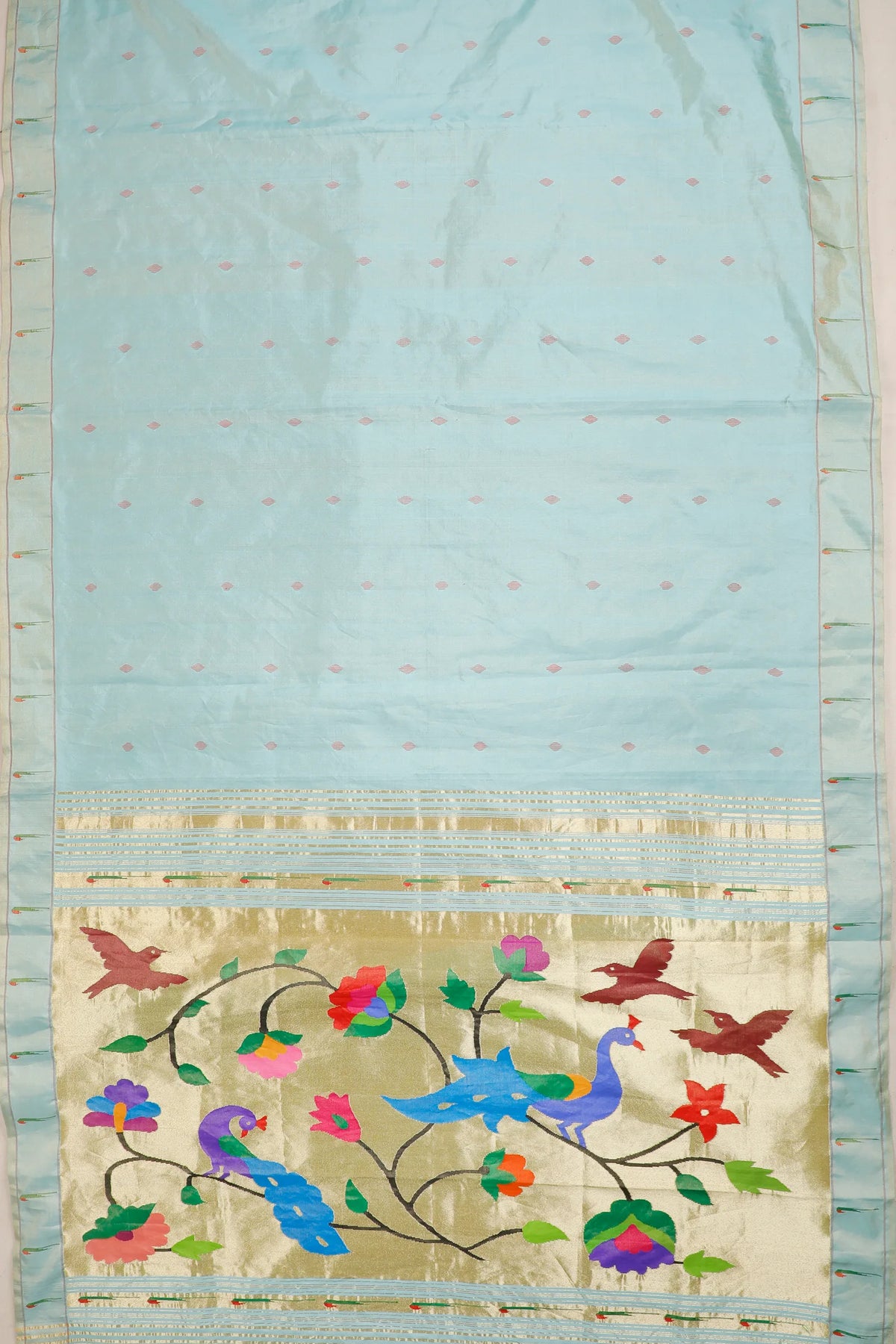 Pastel Blue Pure Silk Handloom Tissue Paithani Saree