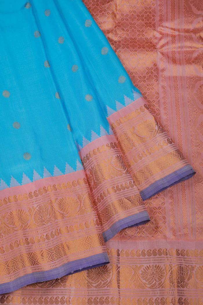 Sky Blue Handloom Pure Silk Gadwal Saree