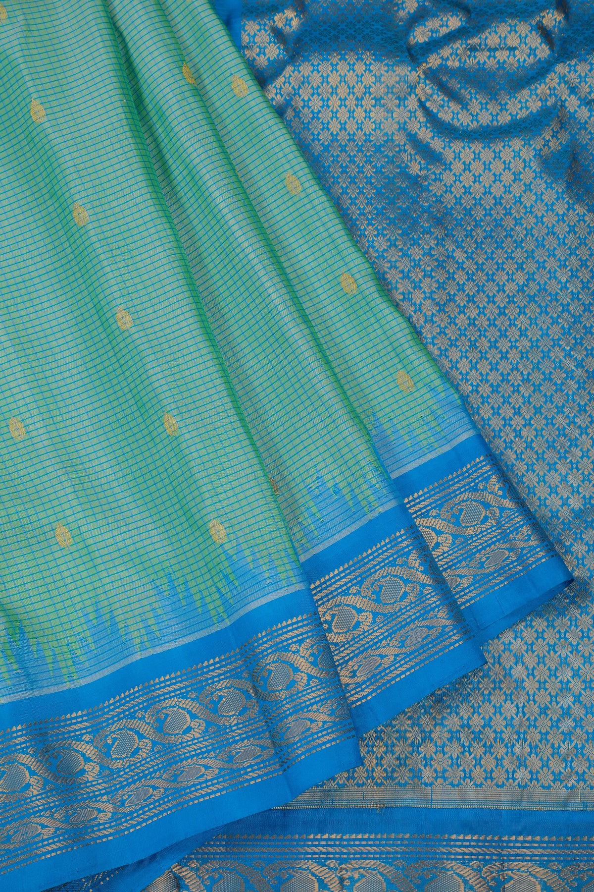 Sea Blue Handloom Pure Silk Gadwal Saree
