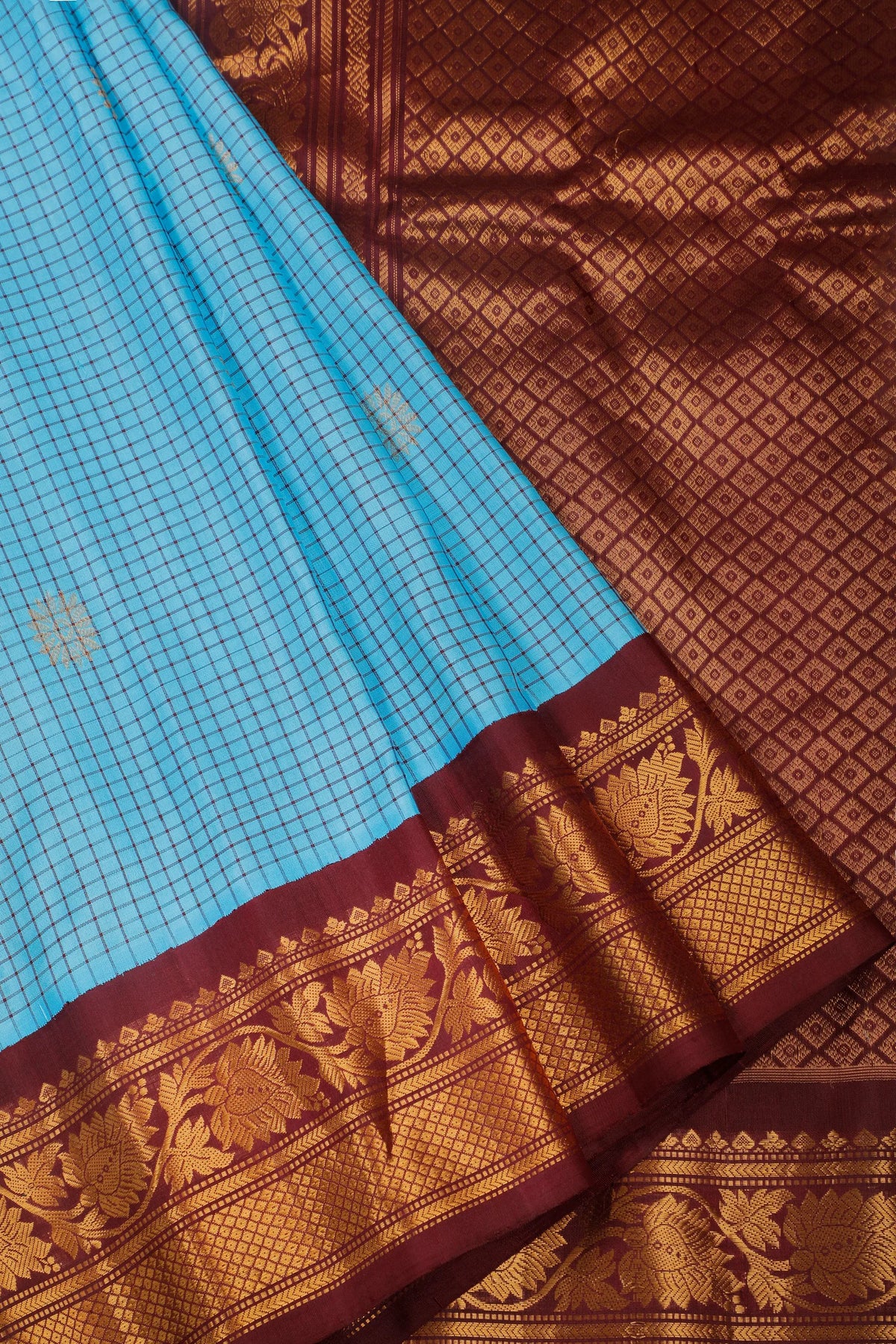 Sky Blue Handloom Pure Silk Gadwal Saree