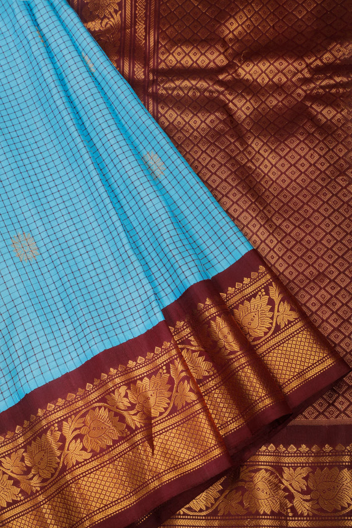 Sky Blue Handloom Pure Silk Gadwal Saree