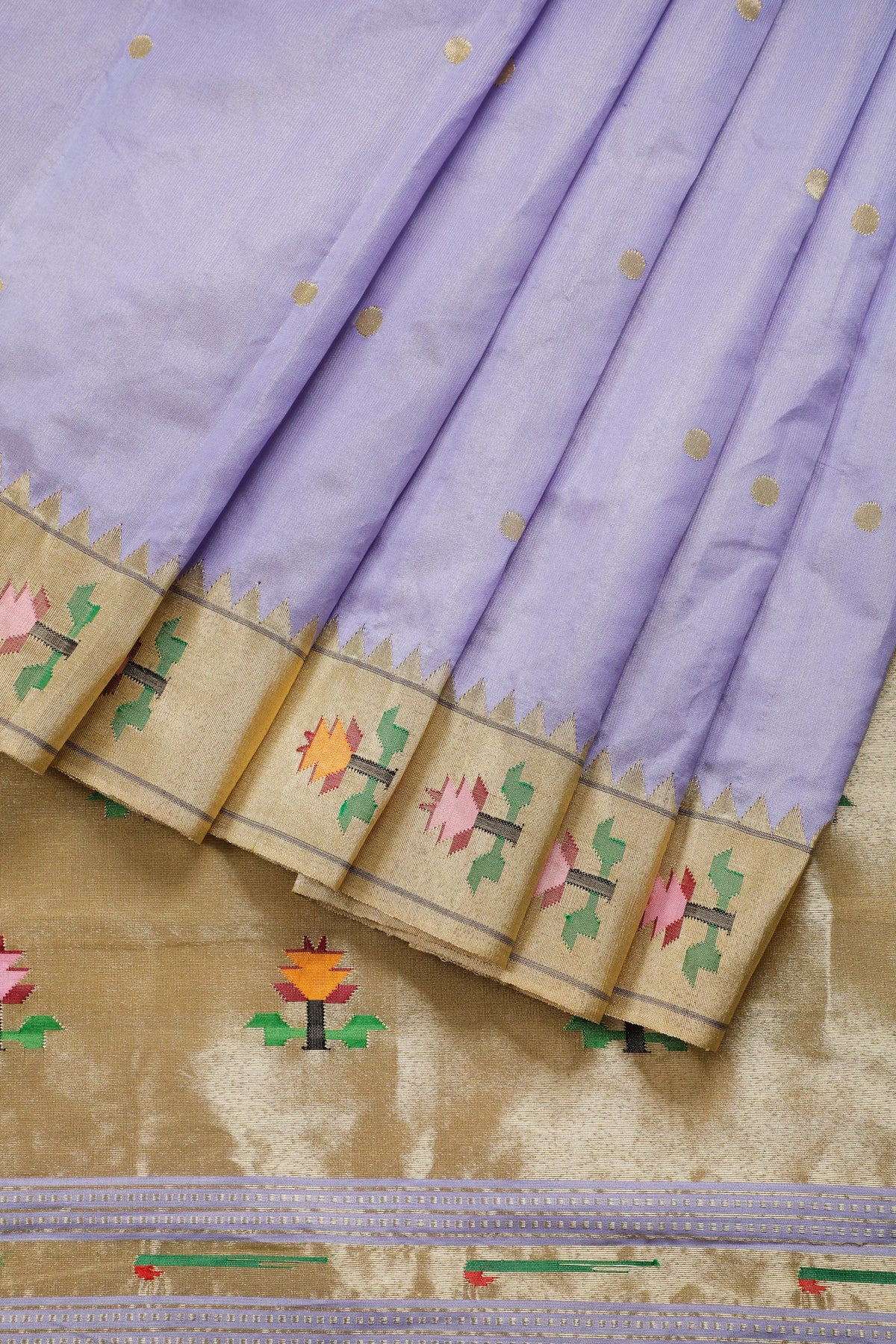 Lilac Pure Silk Handloom Paithani Tissue Saree with Asawali Pallu - Revival Design