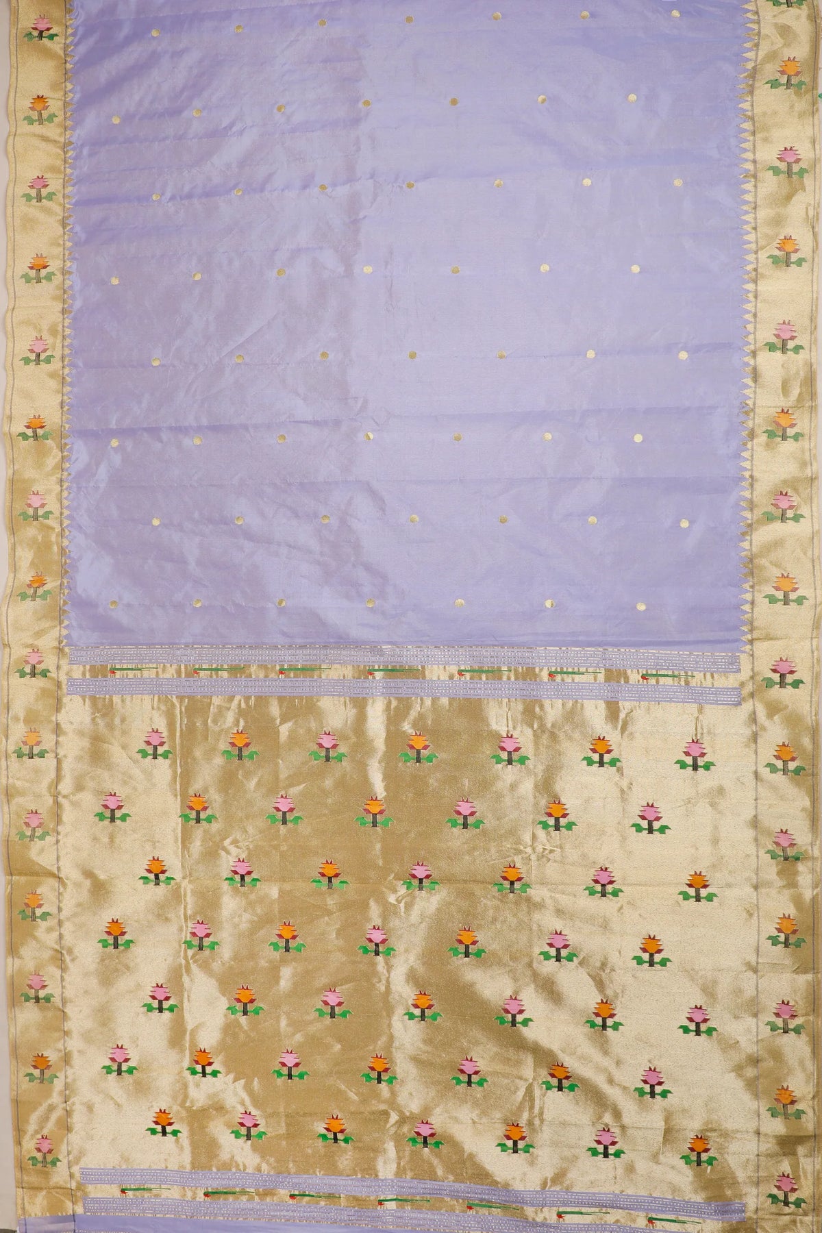 Lilac Pure Silk Handloom Paithani Tissue Saree with Asawali Pallu - Revival Design