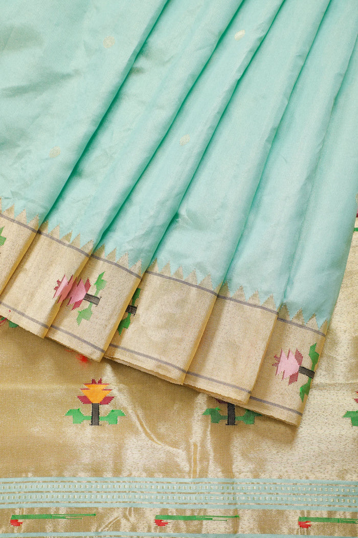Sky Blue Pure Silk Handloom Paithani Tissue Saree with Asawali Pallu - Revival Design