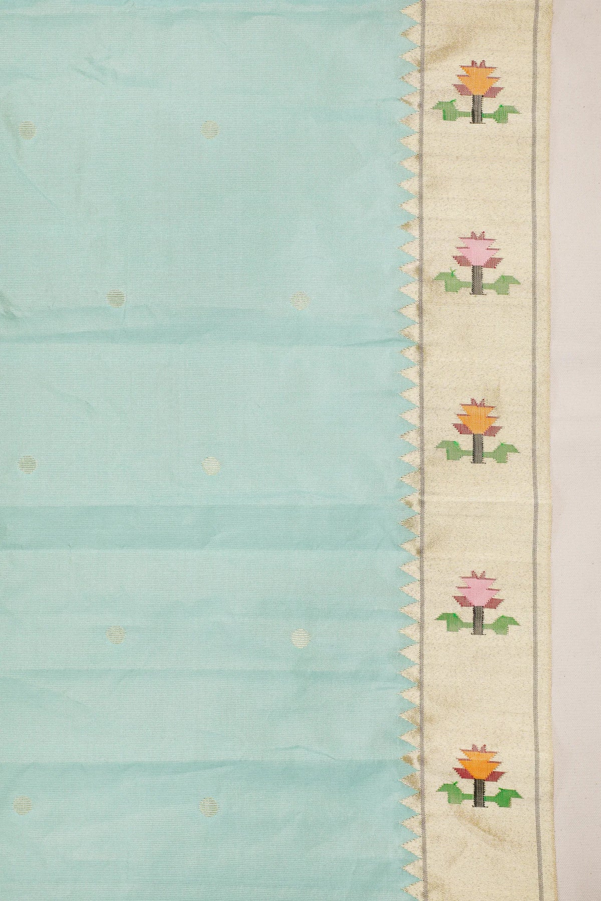 Sky Blue Pure Silk Handloom Paithani Tissue Saree with Asawali Pallu - Revival Design