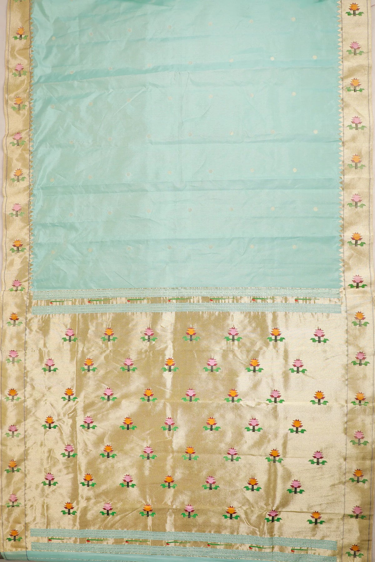 Sky Blue Pure Silk Handloom Paithani Tissue Saree with Asawali Pallu - Revival Design