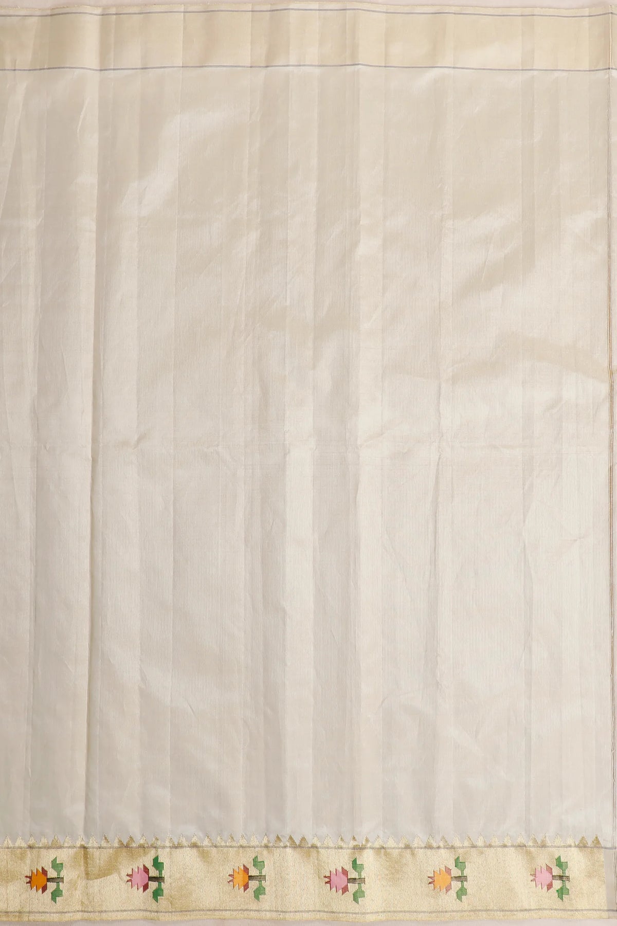 Ivory Pure Silk Handloom Paithani Tissue Saree with Asawali Pallu - Revival Design