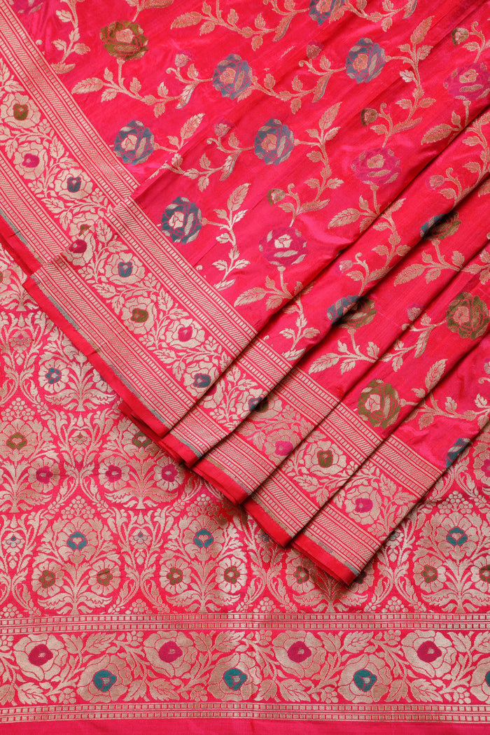 Neon Pink Handloom Benarasi Katan Silk Saree
