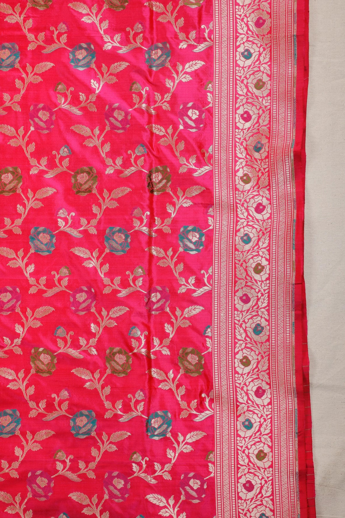Neon Pink Handloom Benarasi Katan Silk Saree