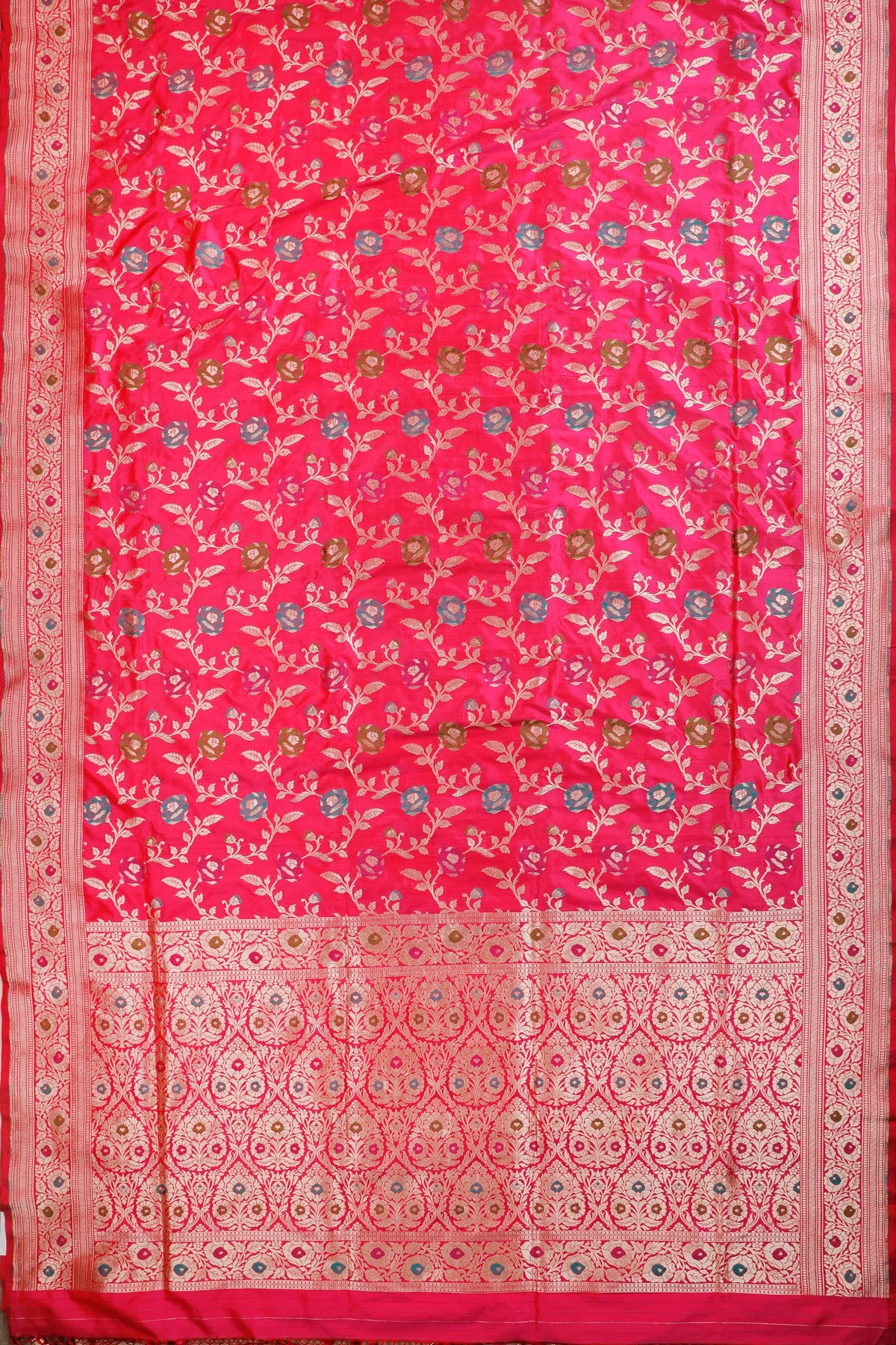 Neon Pink Handloom Benarasi Katan Silk Saree