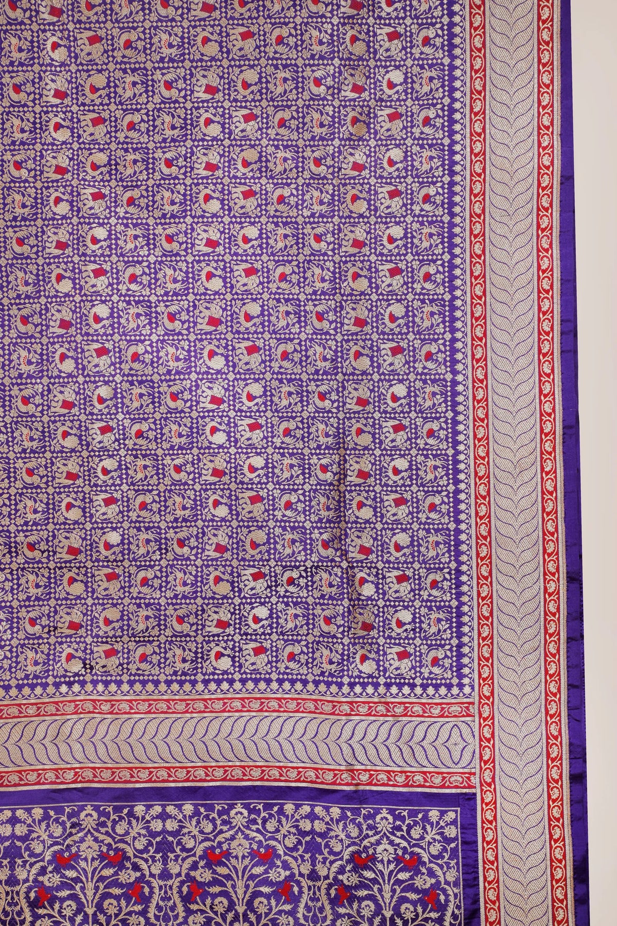 Deep Purple Real Zari Pure Silk Benarasi Saree - Revival Design with Shikargah Patterm