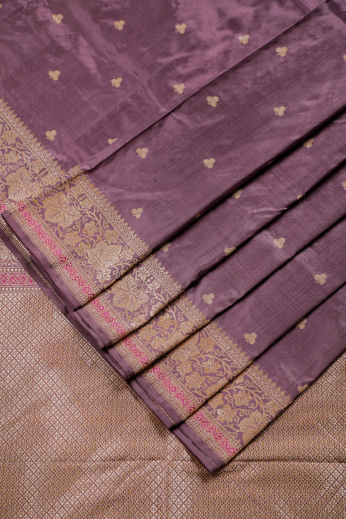 Lavender Handloom Real Zari Pure Silk Benarasi Saree - Revival Design
