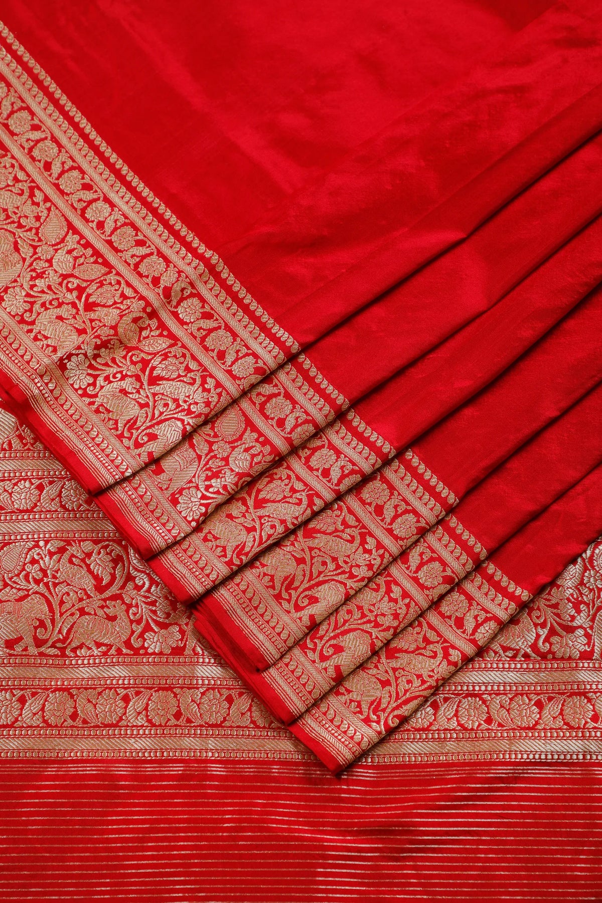 Red Real Zari Pure Silk Benarasi Saree - Revival Design