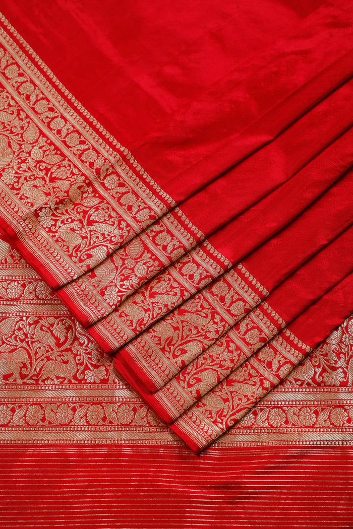 Red Real Zari Pure Silk Benarasi Saree - Revival Design