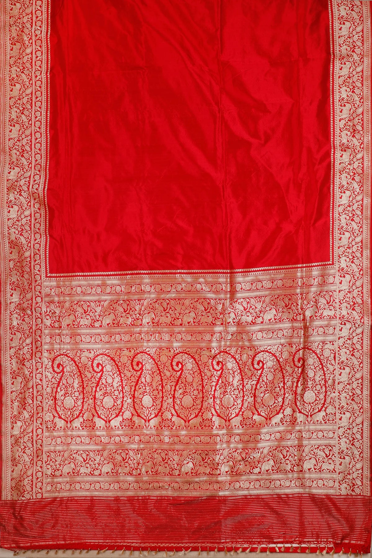 Red Real Zari Pure Silk Benarasi Saree - Revival Design