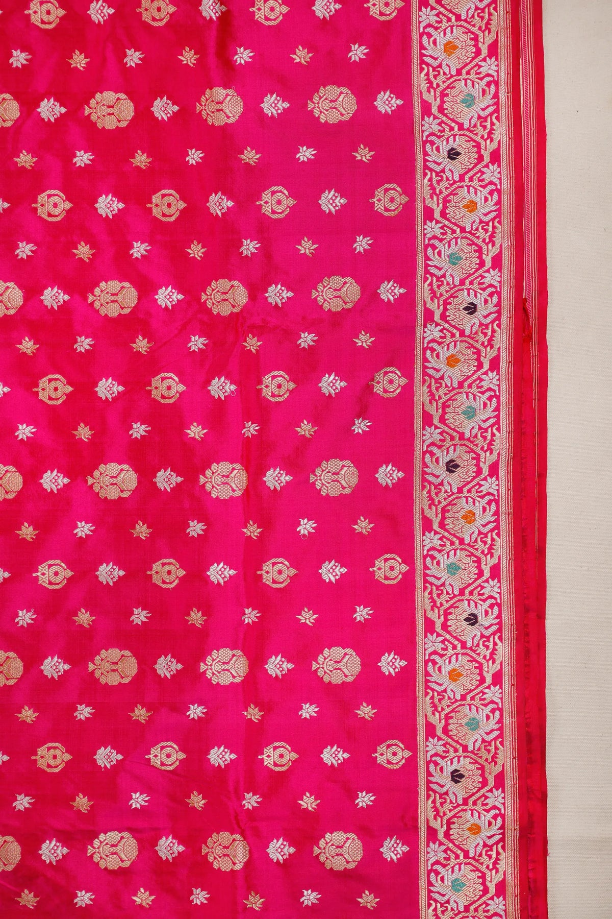 Hot Pink Real Zari Pure Silk Benarasi Saree - Revival Design