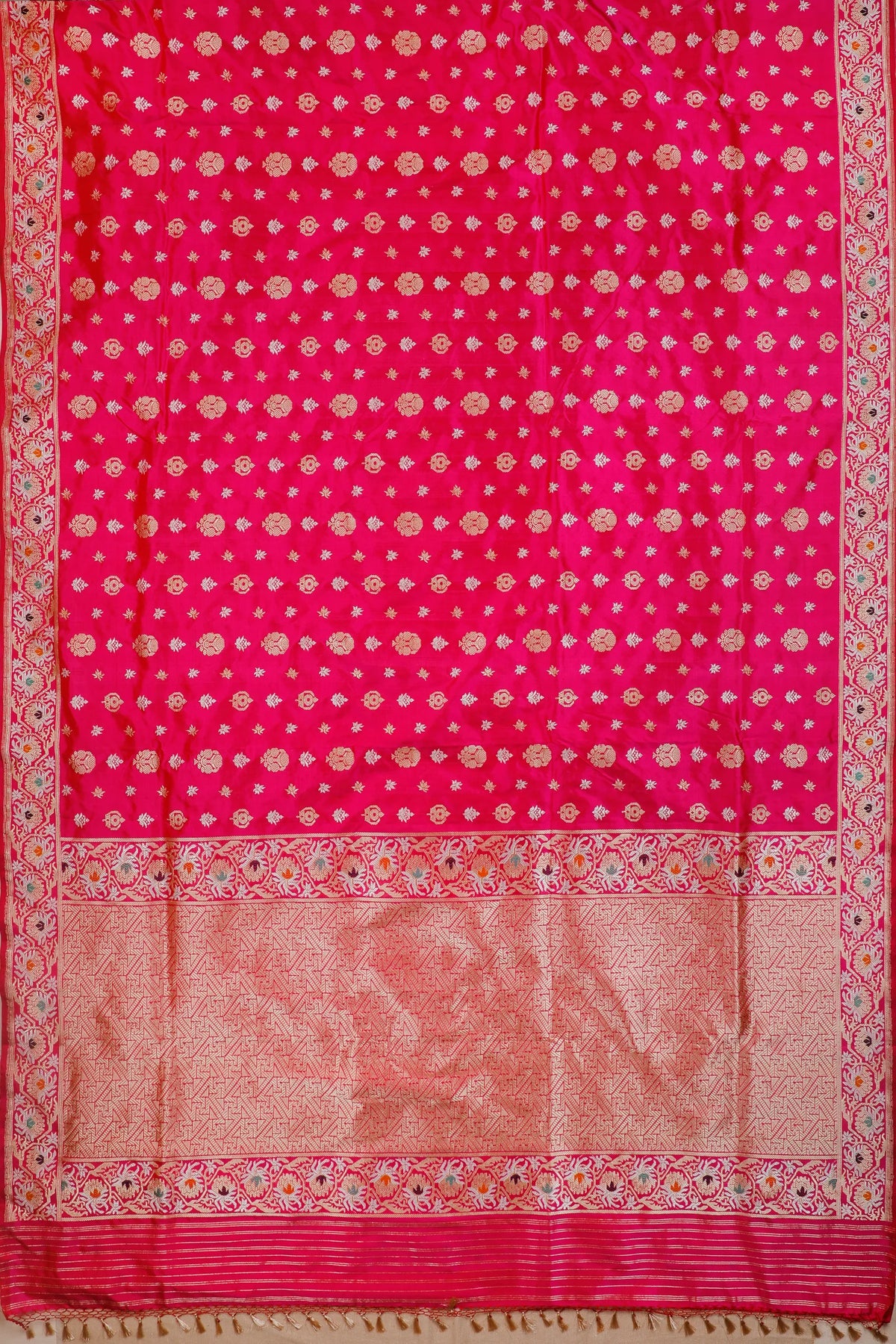 Hot Pink Real Zari Pure Silk Benarasi Saree - Revival Design